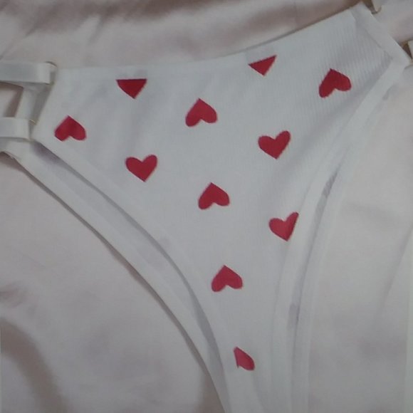 White Red Heart Print Lingerie Set XL - Picture 15 of 16